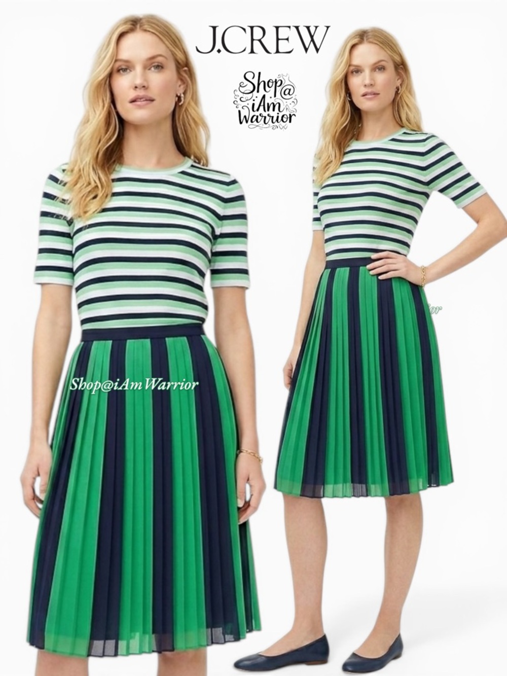 J.Crew short stretch cotton green stripe perfect t-shirt *shop@iamwarrior - Picture 1 of 9